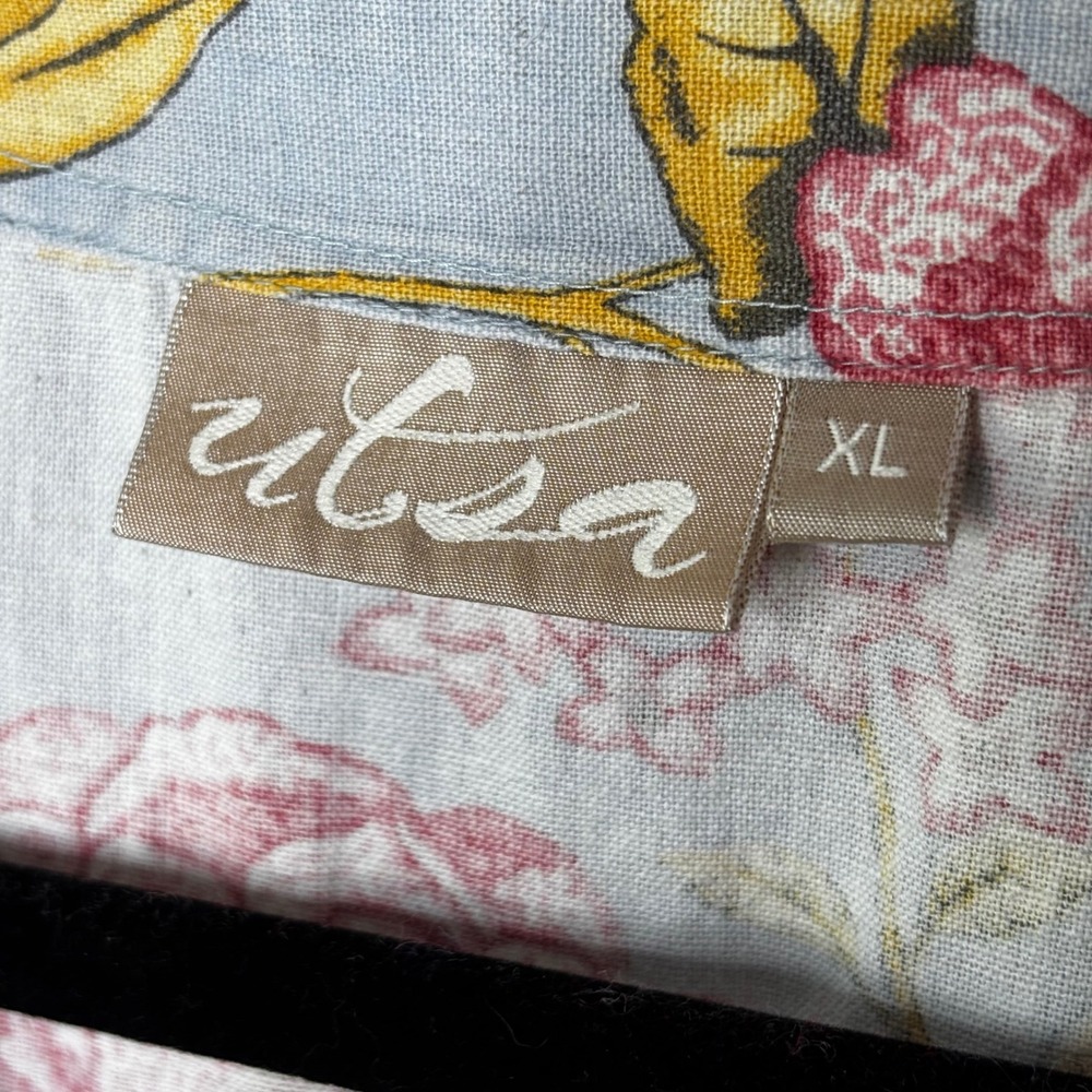 Utsa Cotton Flex Floral Kurti Tunic Dress Blue Pink Button Front Pocket Size XL - Picture 8 of 11
